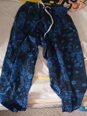 Men's Blue Paisley Drawstring Jogger Pants